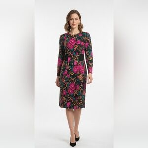 Vintage SGS Studio Dress Black Pink Floral Retro Midi Goth Whimsigoth 8T